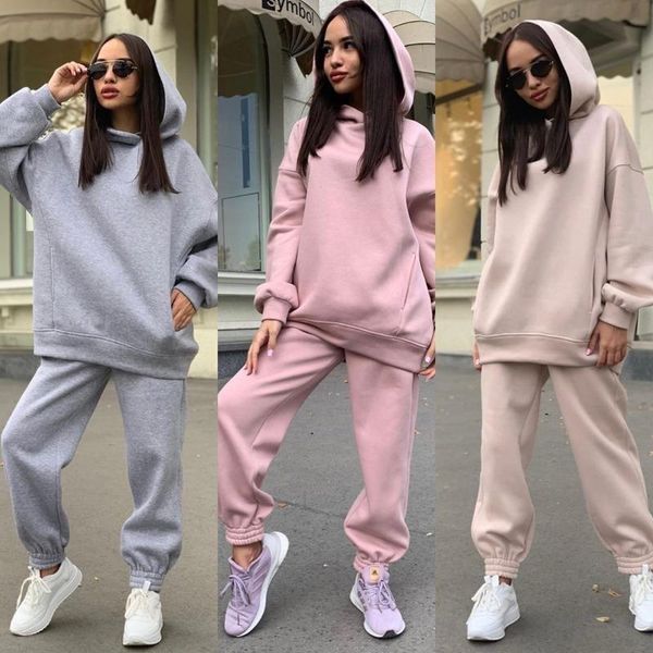women's two piece pants 2021 tracksuits women hoodies and sweatpants female solid color pullovers suit lounge wear casual y87, White